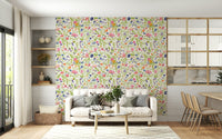 Meadow Blooms & Bees Wallpaper — artistic depiction of flowers and bees in a charming countryside scene.