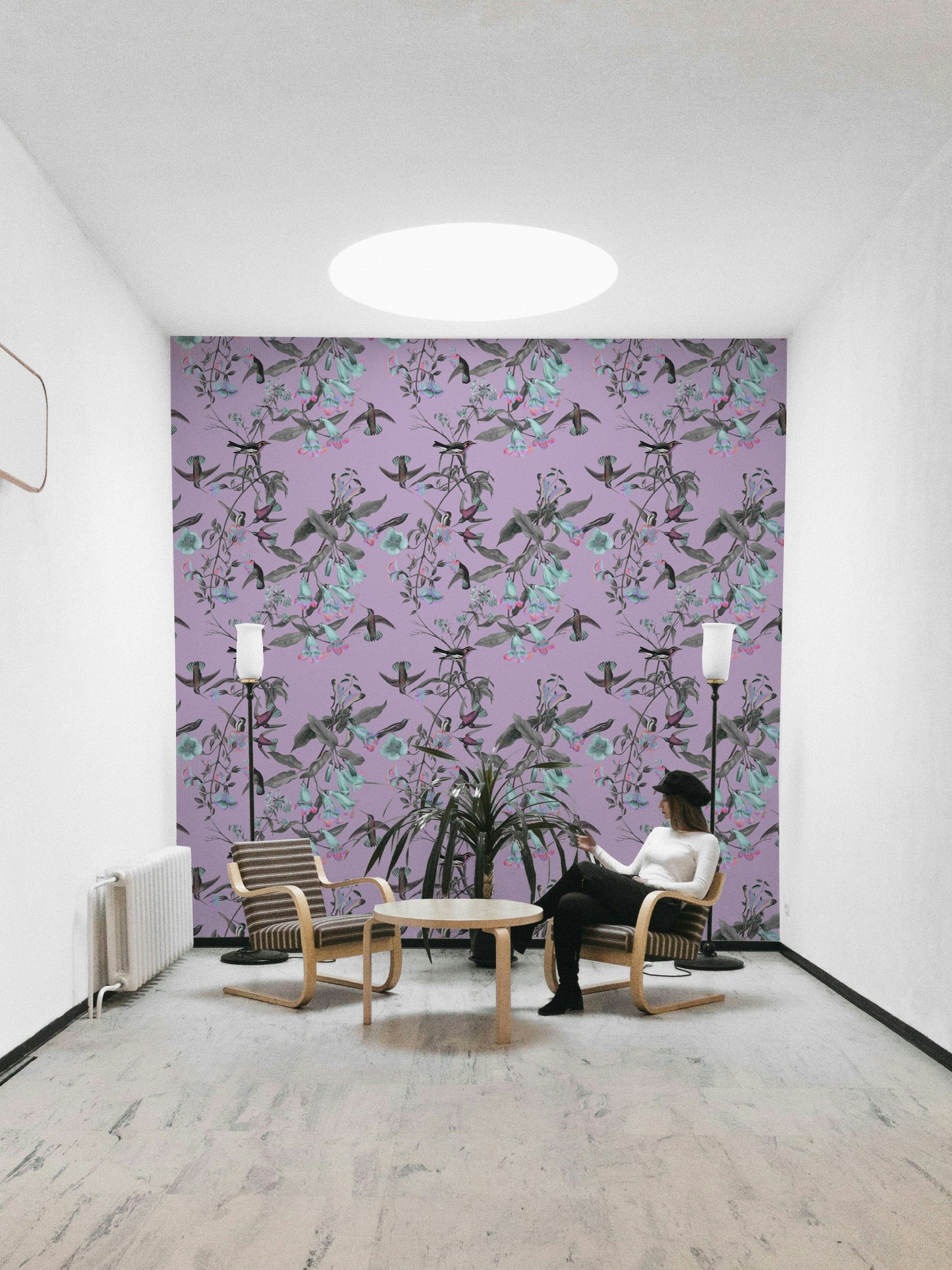 A calming aviary design wallpaper mural that defines a space.

