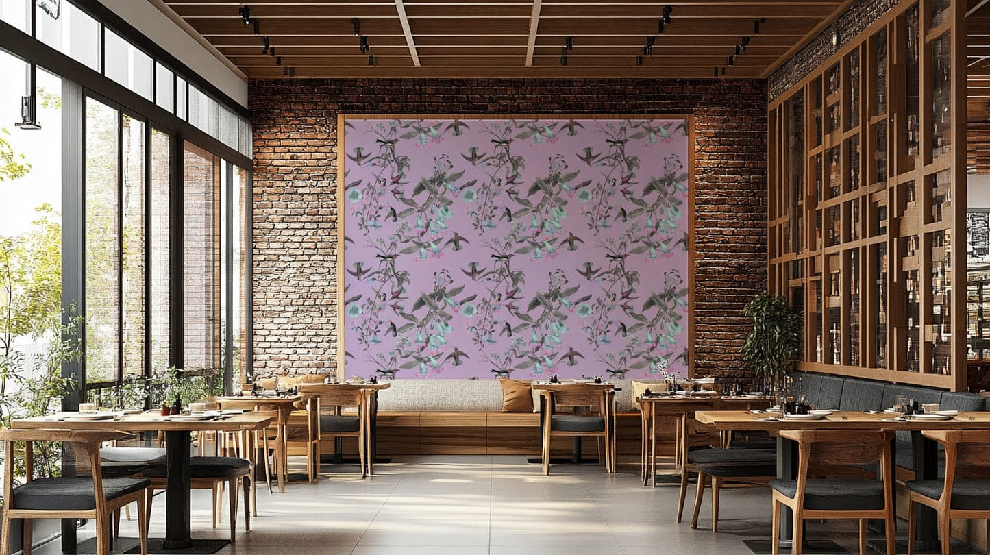 A classic floral design wallpaper for walls with a bird theme.

