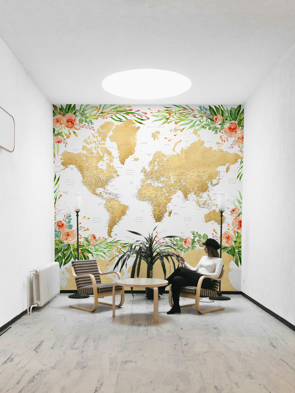 Floral Boho Map Wallpaper – Artistic Global Vibes