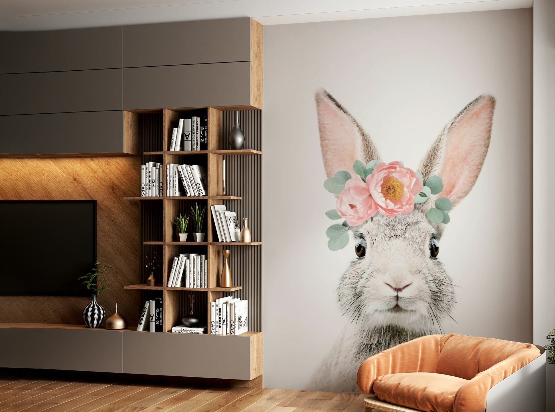 Adorable bunny with flowers.

