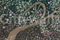 Intricate Floral Canopy Dream mural depicts stylized wilderness and blooms.