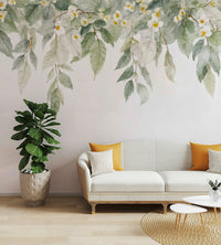 The colors are soft, muted tones of pink, white, and green.

