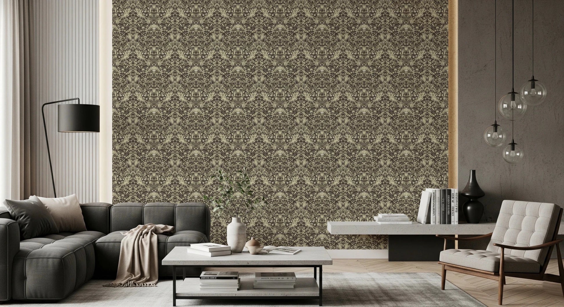 Floral Damask Cream Decorative Bloom Wallpaper⁠
