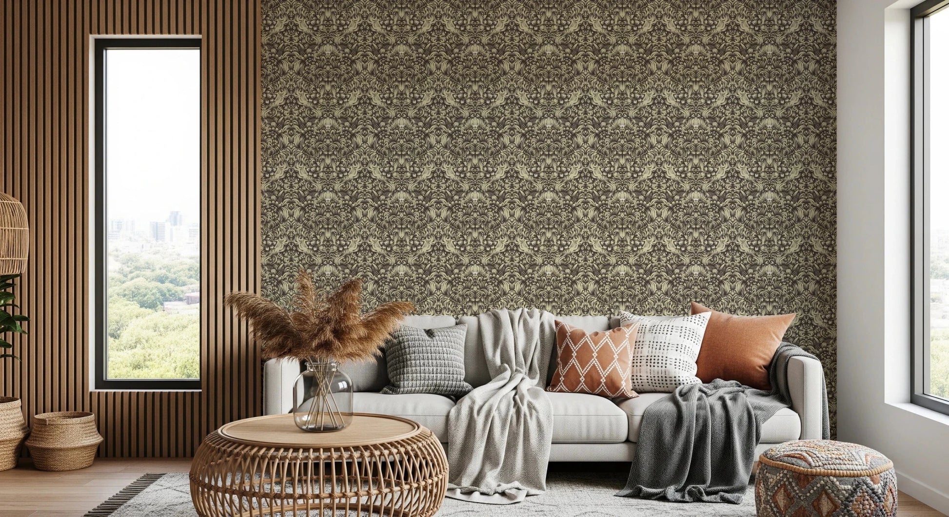 Floral Damask Cream Decorative Bloom Wallpaper⁠