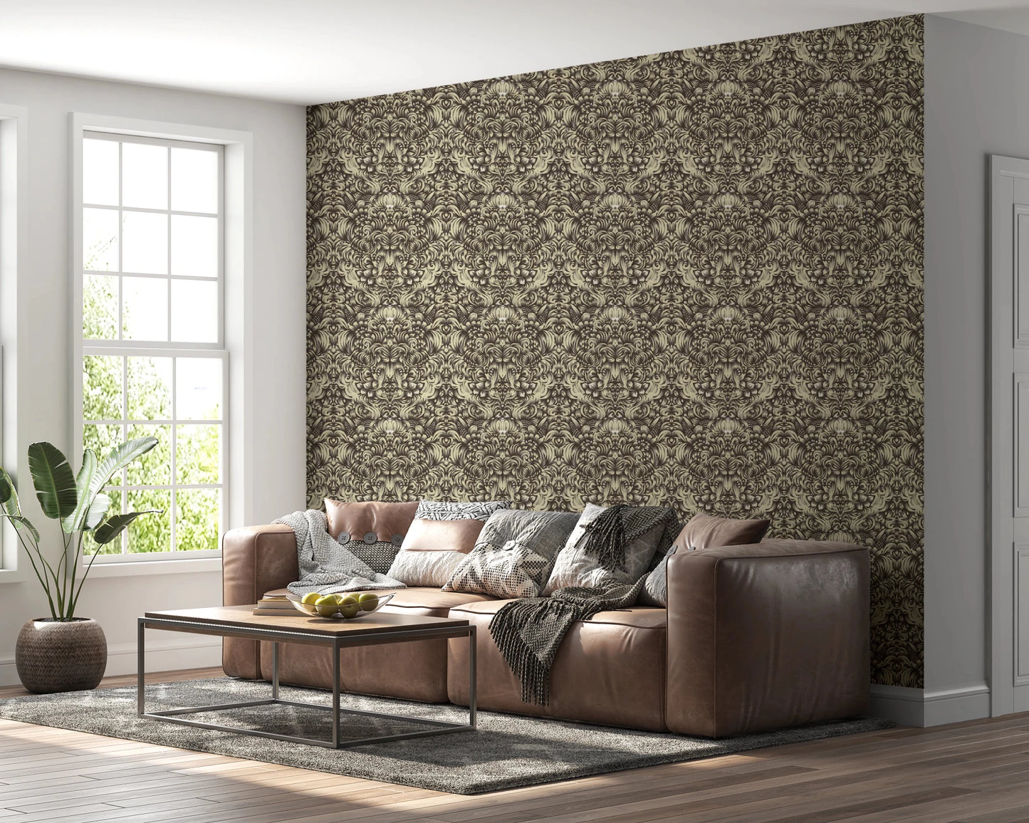 Floral Damask Cream Decorative Bloom Wallpaper⁠