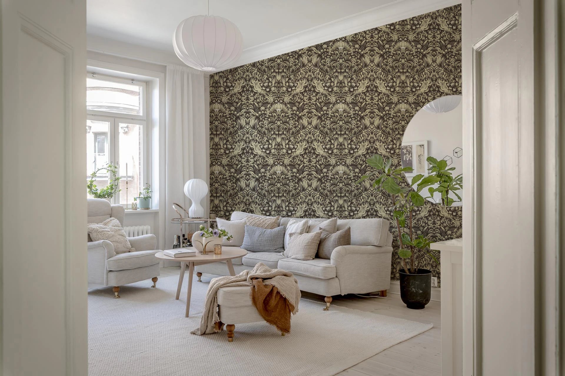 Floral Damask Cream Decorative Bloom Wallpaper⁠