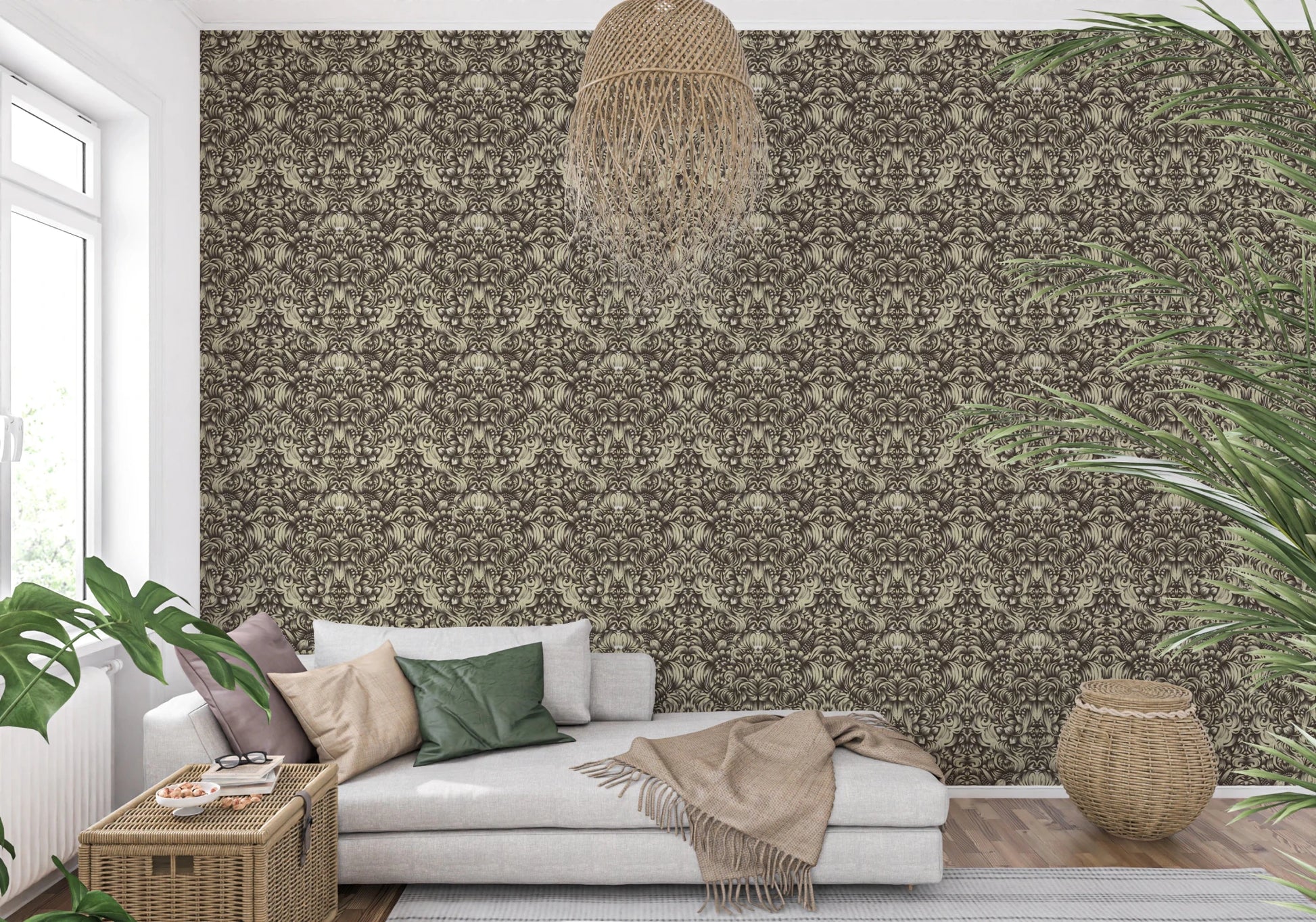 Floral Damask Cream Decorative Bloom Wallpaper⁠