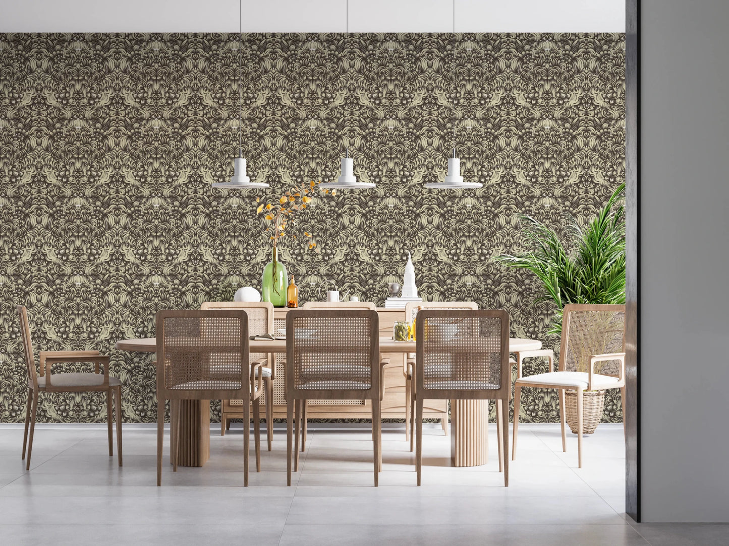 Floral Damask Cream Decorative Bloom Wallpaper⁠