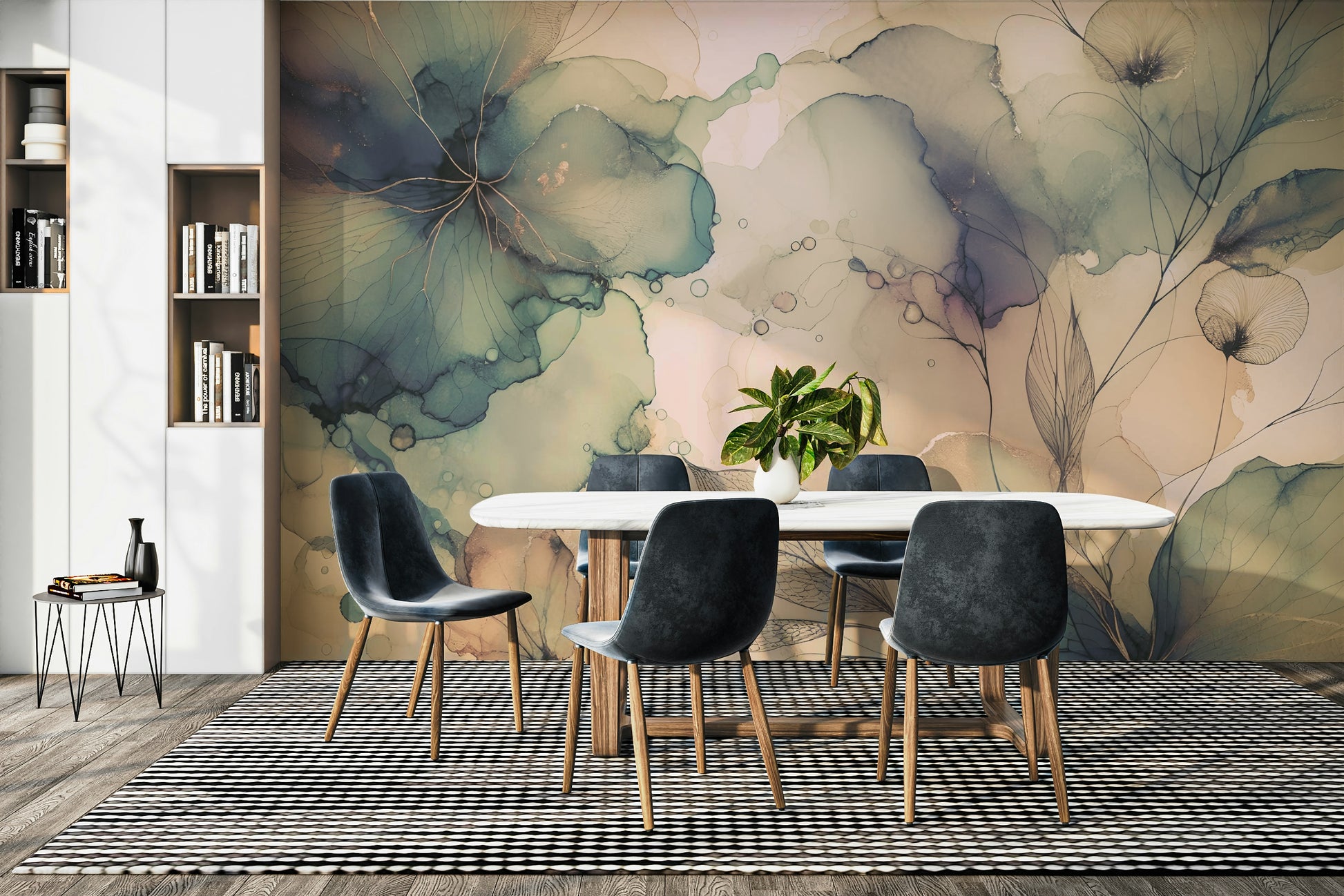 Sophisticated floral print for an entryway wall.