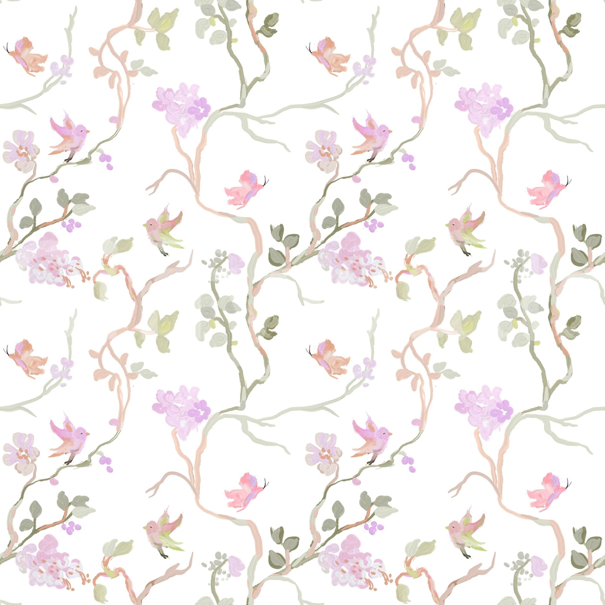 Floral Flight Chinoiserie Dreamy Birds Butterflies Wallpaper⁠