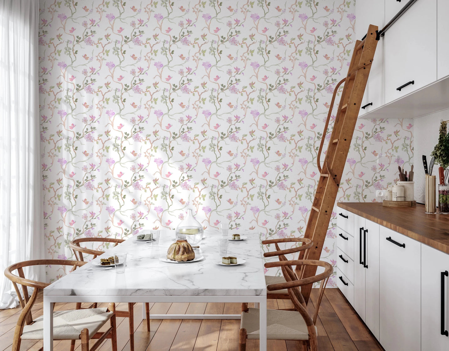 Floral Flight Chinoiserie Dreamy Birds Butterflies Wallpaper⁠