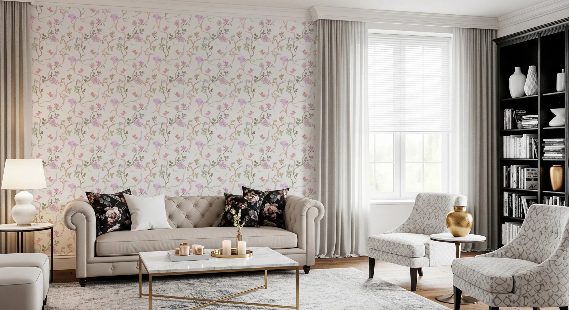Floral Flight Chinoiserie Dreamy Birds Butterflies Wallpaper⁠