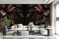 Joseon-style wall mural combining floral artistry and symbolic bird motifs for refined interiors.