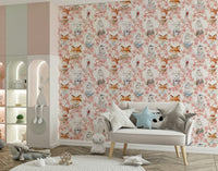 Charming sweet forest friends pattern Floral Friends removable wallpaper.