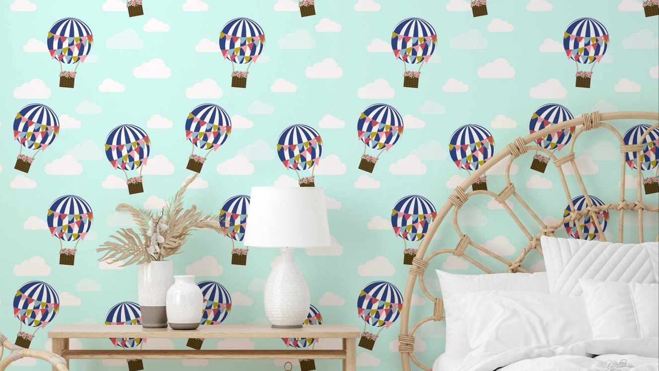 Floral hot air balloons wallpaper for a whimsical room


