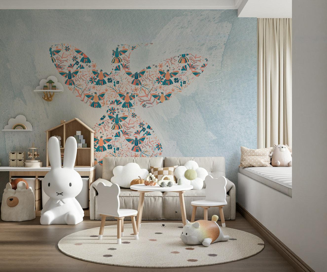Floral Hummingbird  Wall Mural