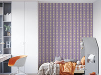 Floral Lavender Stripe wallpaper mural in a kids bedroom with white wardrobe and orange chair, lavender stripes