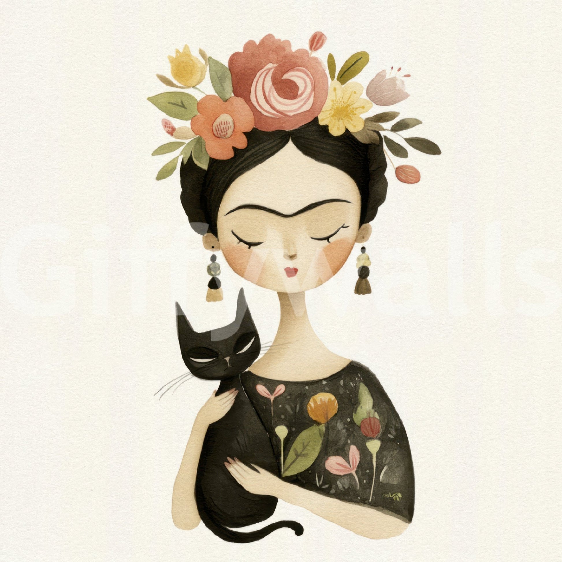 Regal muse surrounded by moody florals in mural

