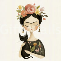 Regal muse surrounded by moody florals in mural

