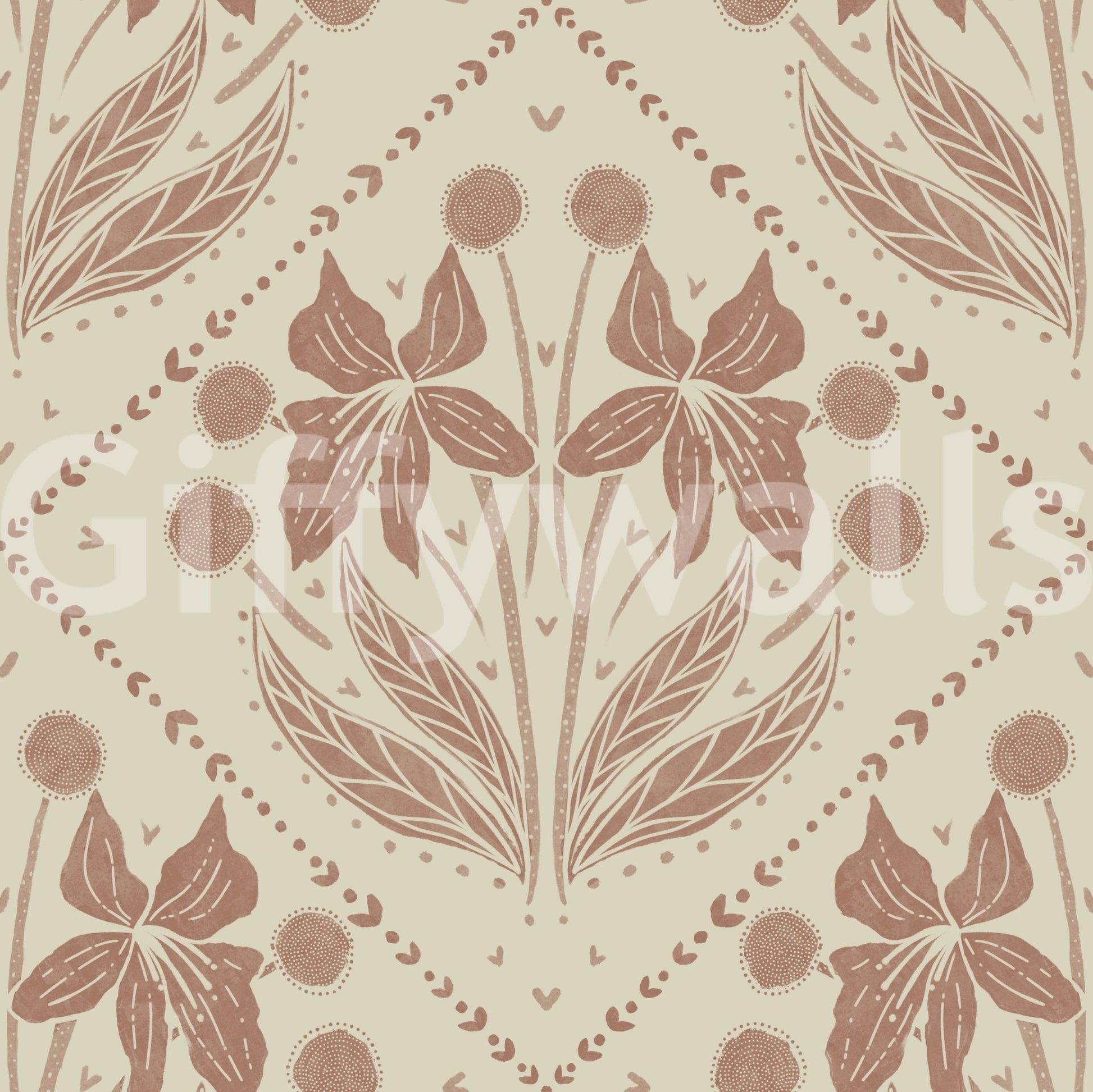 Beautiful floral design on terracotta wallpaper for a warm look

