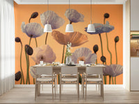 Nursery wall mural with soft floral artwork, gentle colours and calming pattern