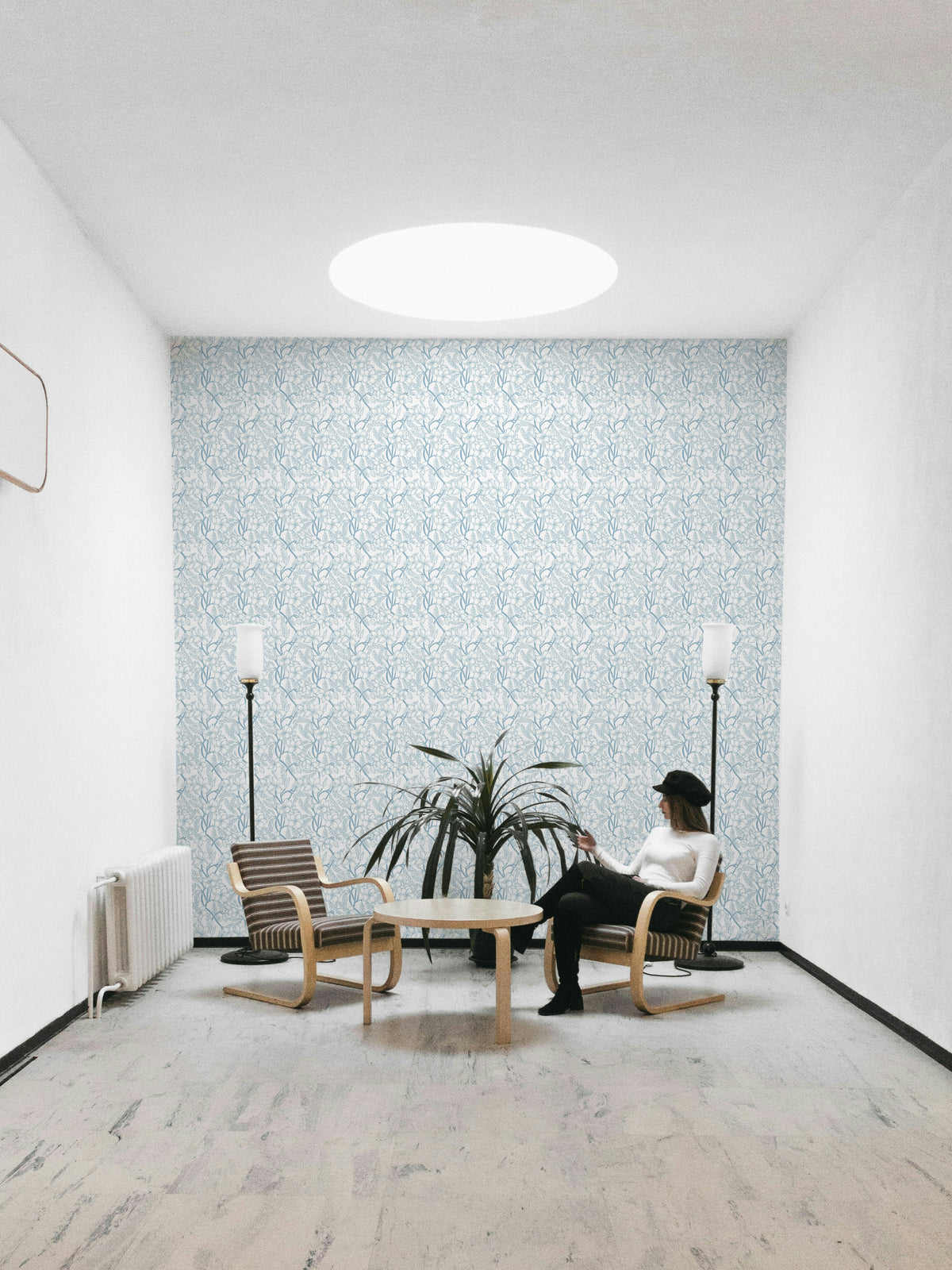 Floral Stillness wallpaper in pastel blue for elegant walls

