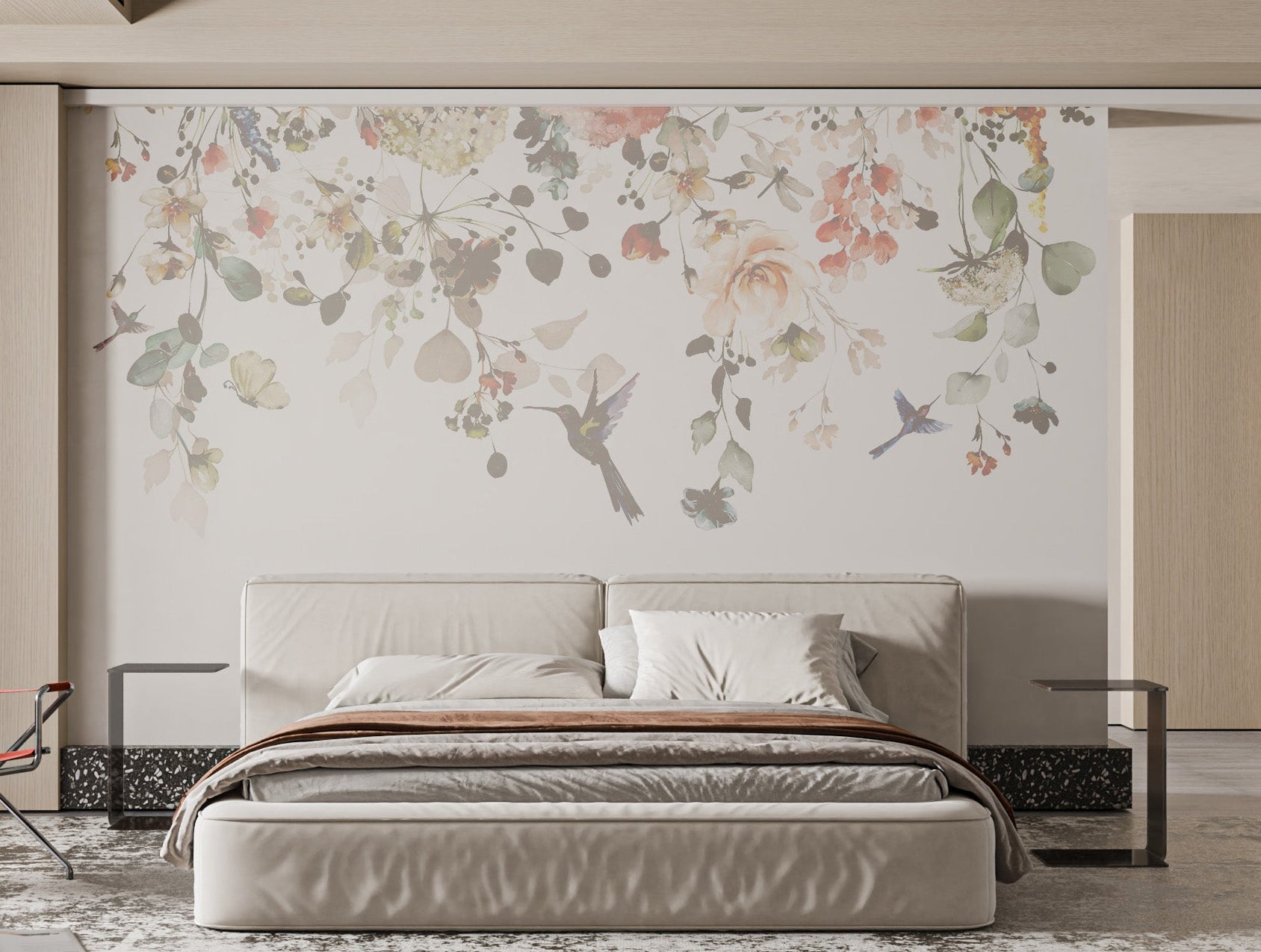 Hummingbird and Floral Wall Mural

