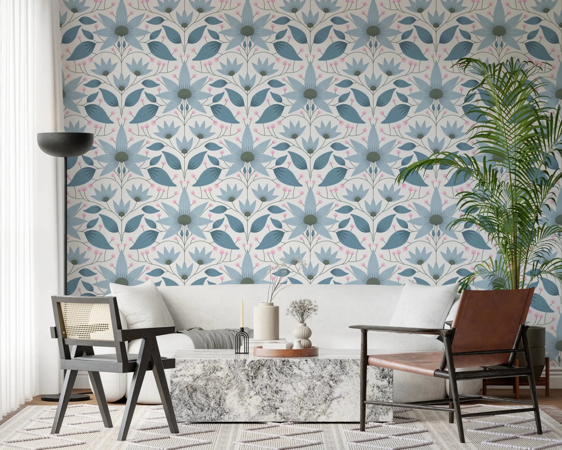 Floral Symmetry Blue Wallpaper⁠