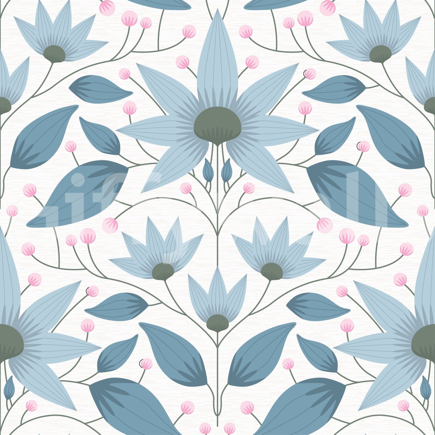 Floral Symmetry Blue Wallpaper⁠
