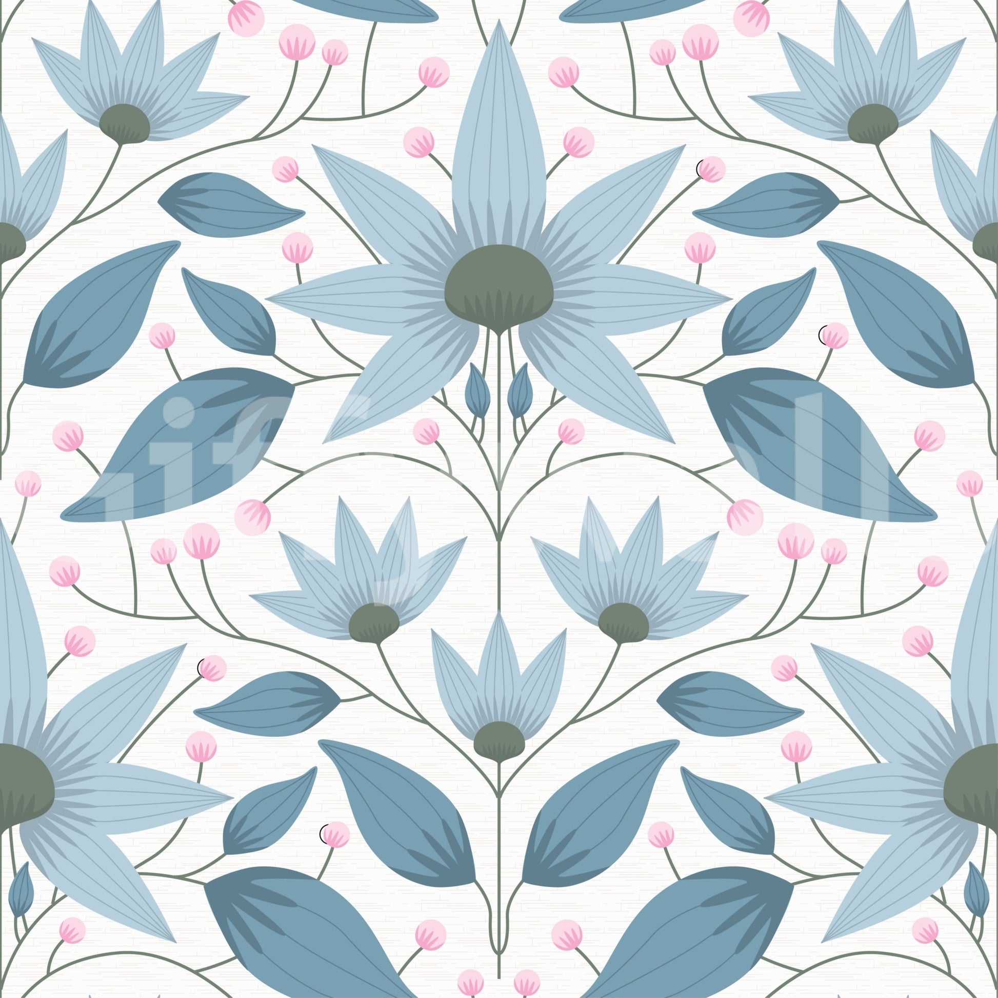 Floral Symmetry Blue Wallpaper⁠