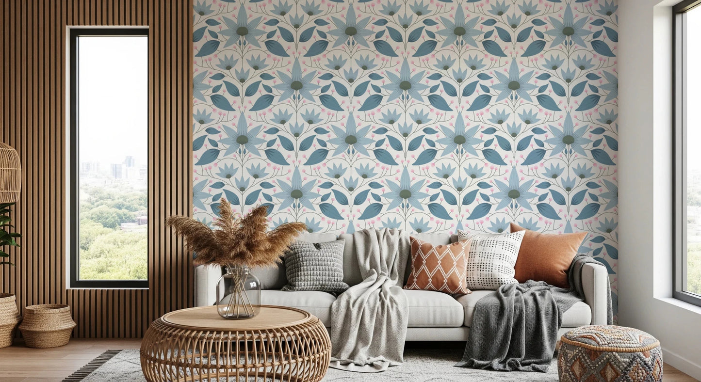 Floral Symmetry Blue Wallpaper⁠