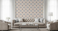 Matte finish Floral Tile Harmony Wallpaper in a bright interior.