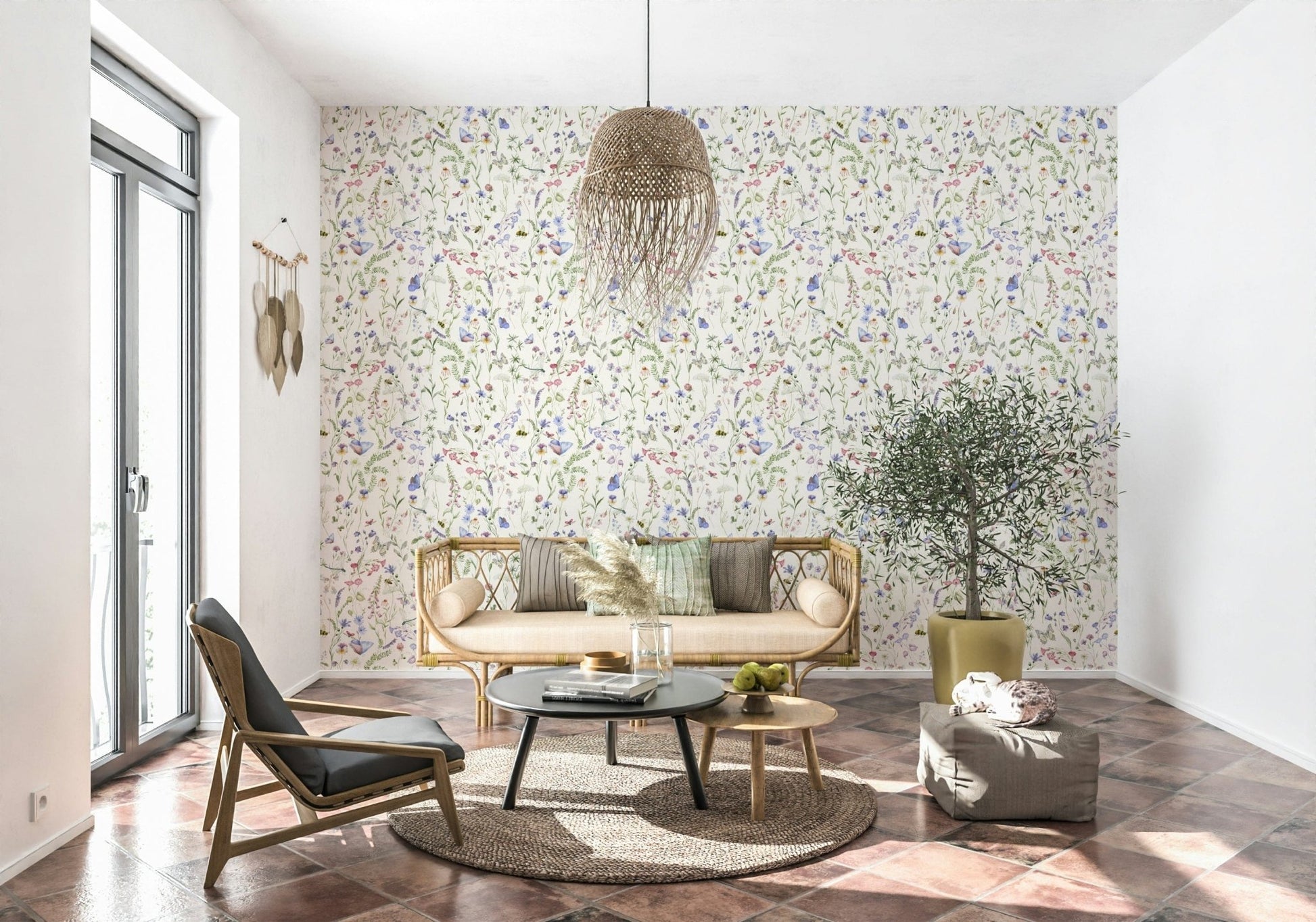 Botanical Floral Watercolor Whispers wall paper sweet peas.