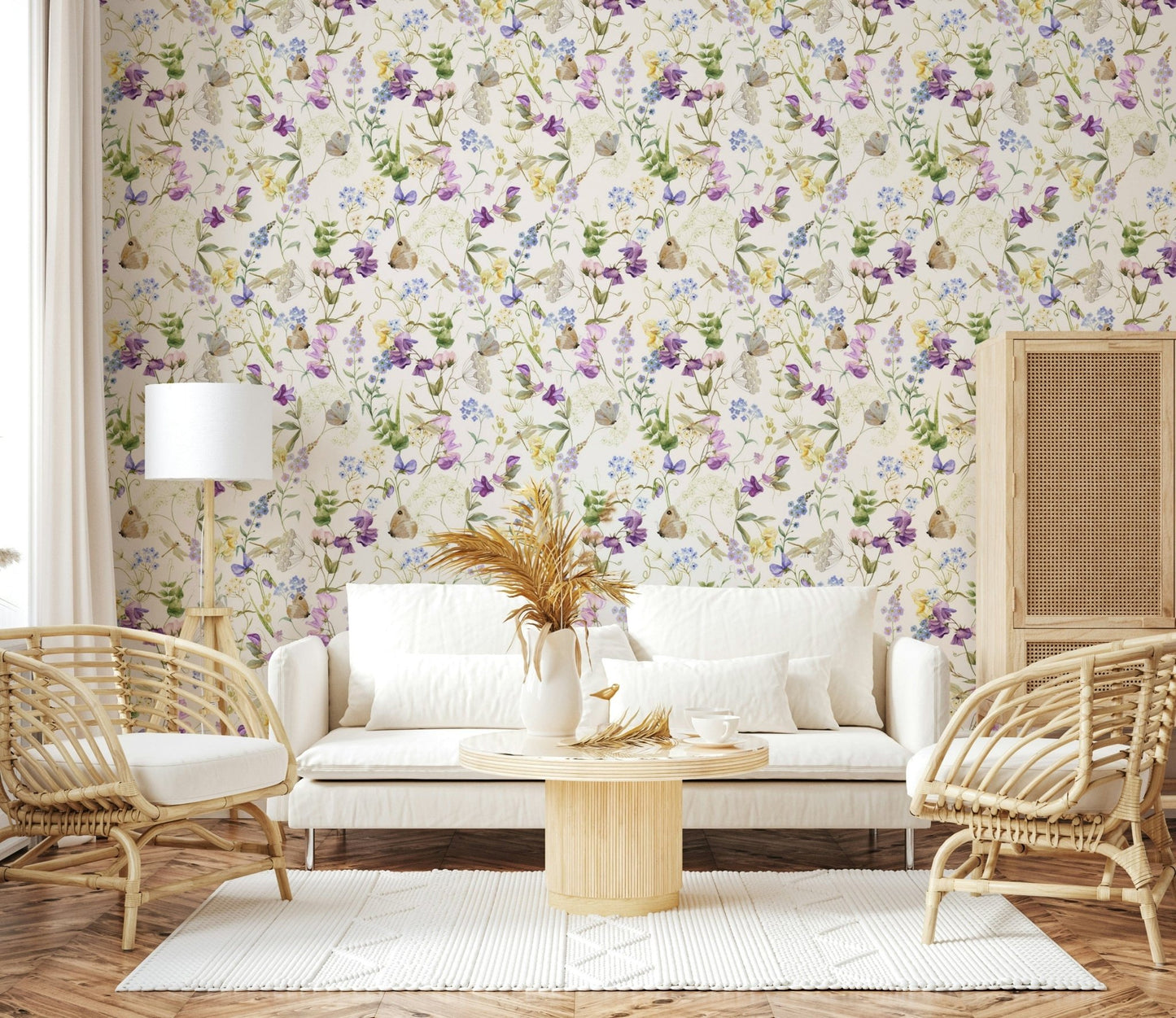 Floral Whispers peaceful sparrowhawk insect wallpaper print.