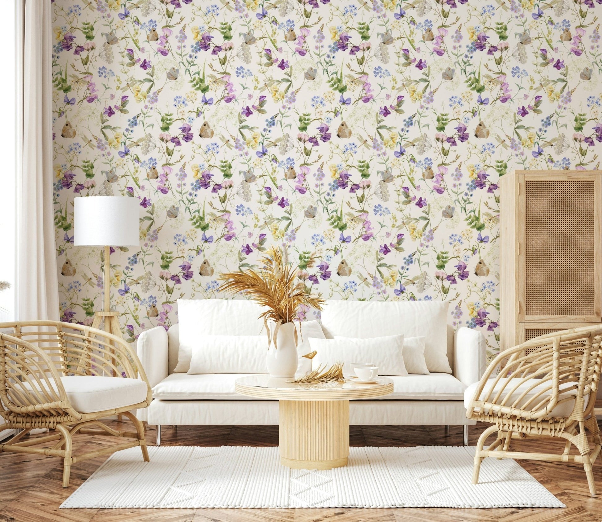 Floral Whispers peaceful sparrowhawk insect wallpaper print.
