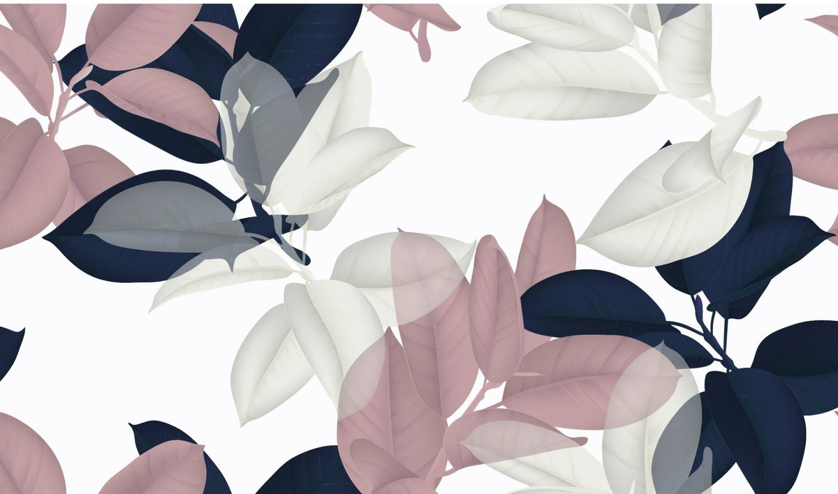 White & Pink Large Leaves Wallpaper Murals in your room
