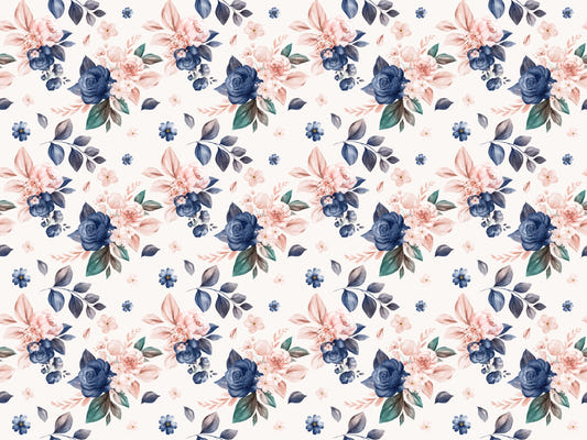 Navy and Peach Color Floral Wallpaper