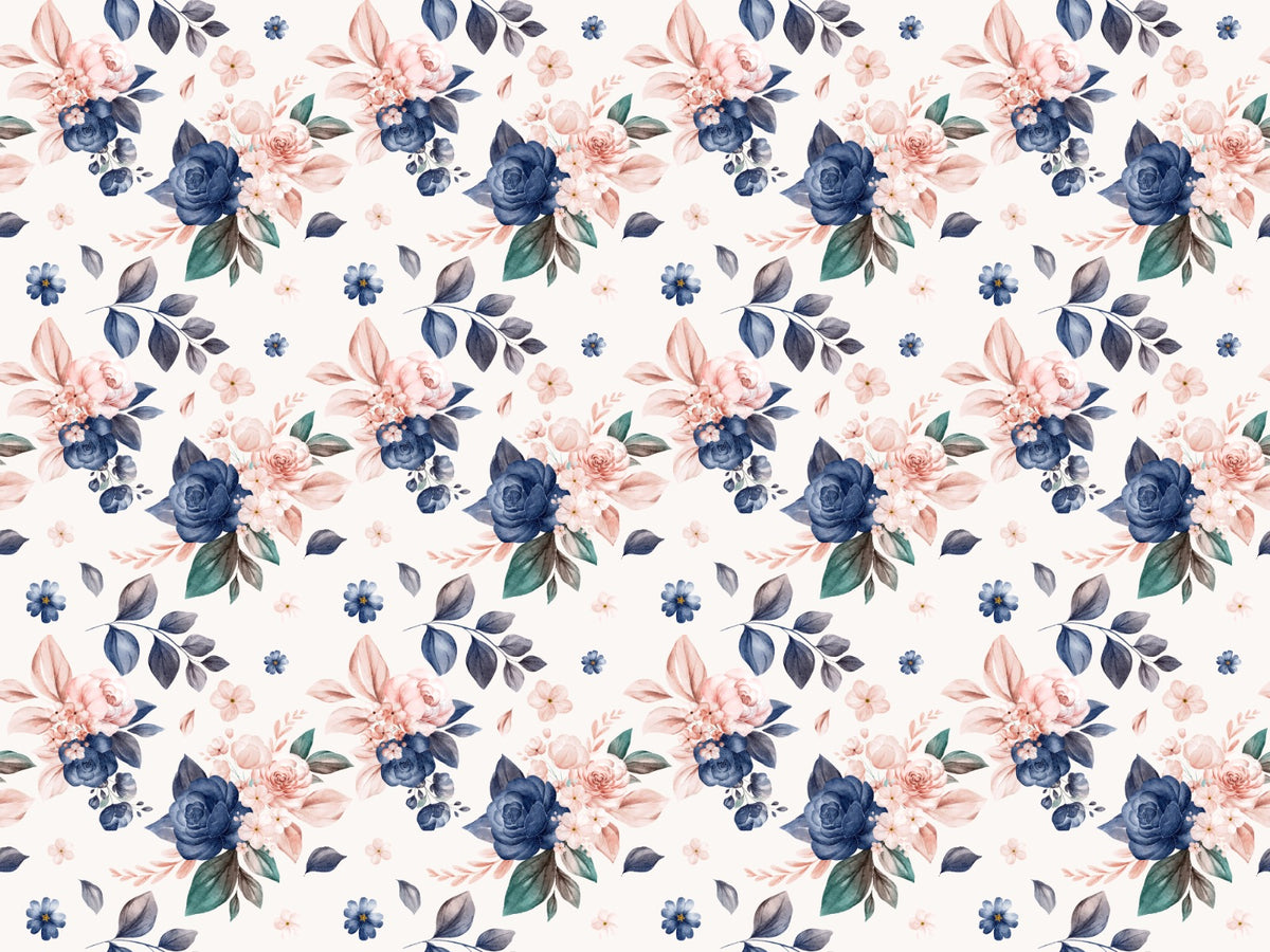 Navy and Peach Color Floral Wallpaper in your room — zoomed