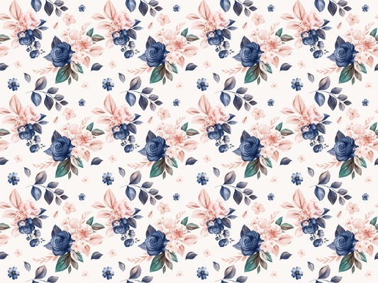 Navy and Peach Color Floral Wallpaper