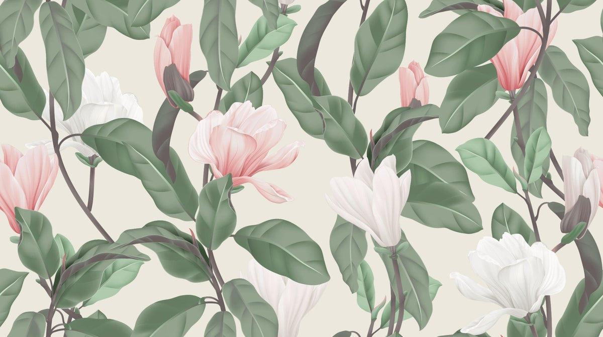 White & Pink Magnolia Flower Wallpaper Murals in your room