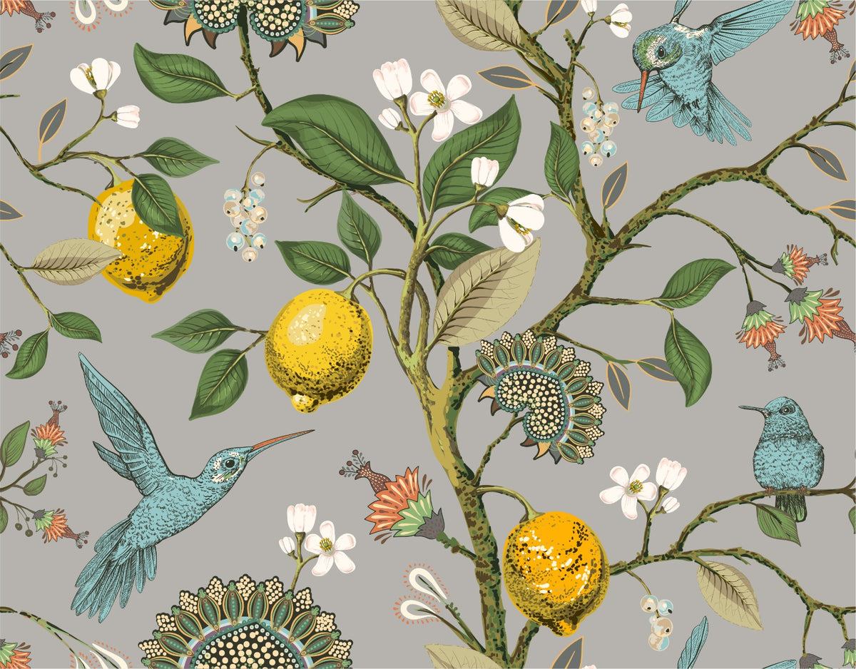 Lemon Tree & Birds Wallpaper Mural in your room