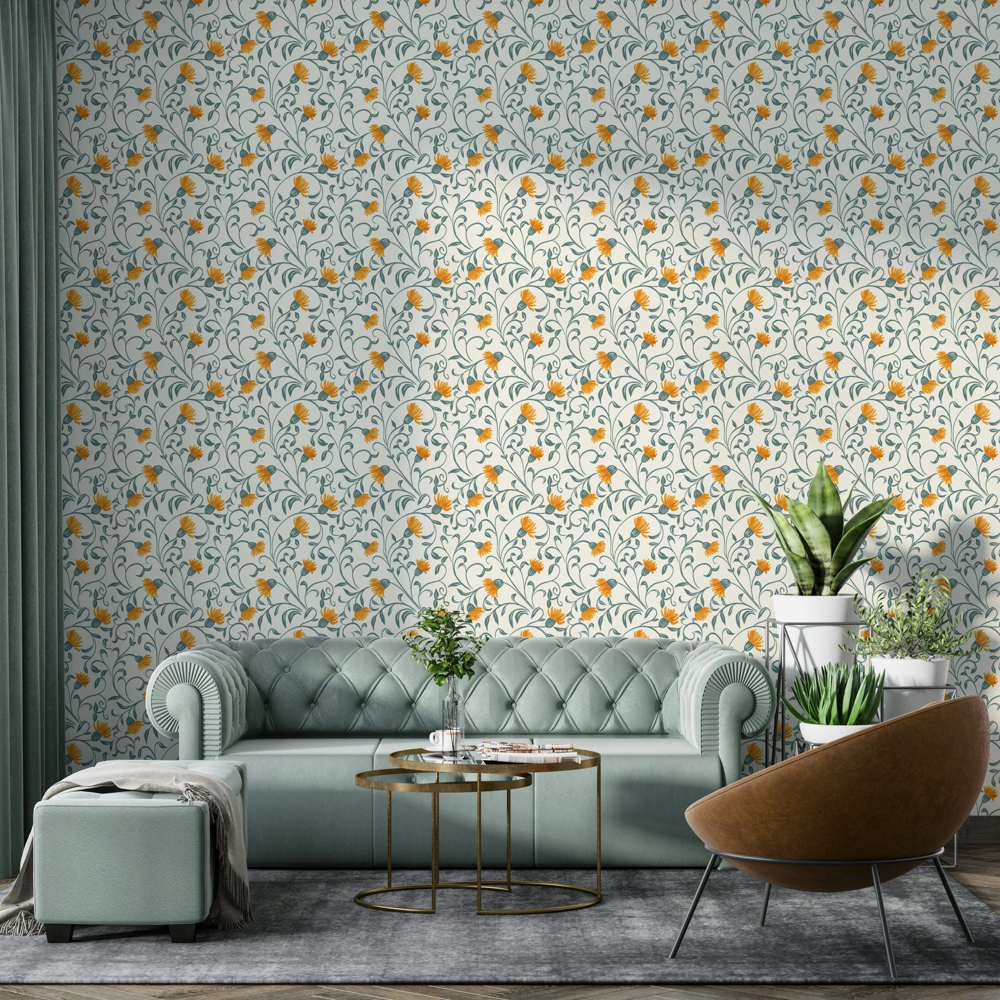 Nature-inspired off white wallpaper with flowing lines

