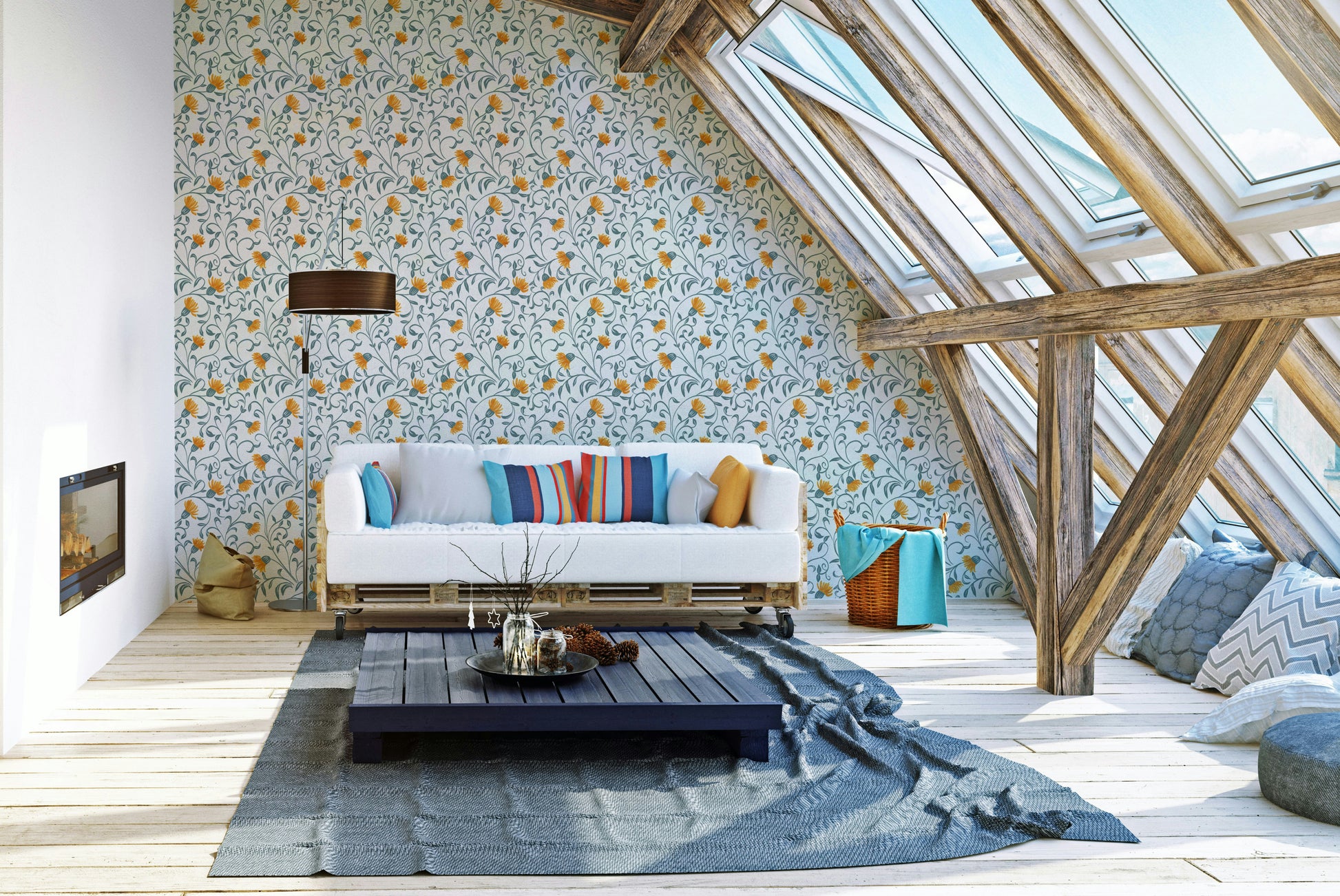 Hand-drawn flower wallpaper for calm interiors

