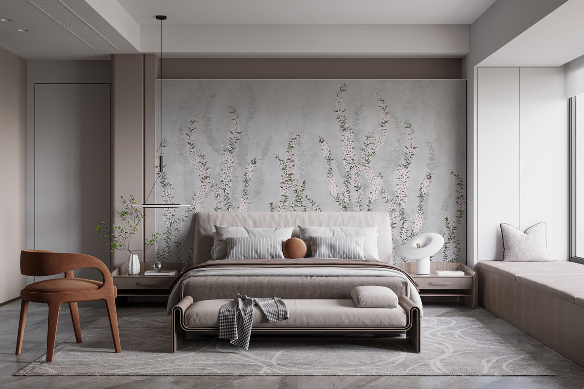 Flower branch wallpaper with soft blooms
