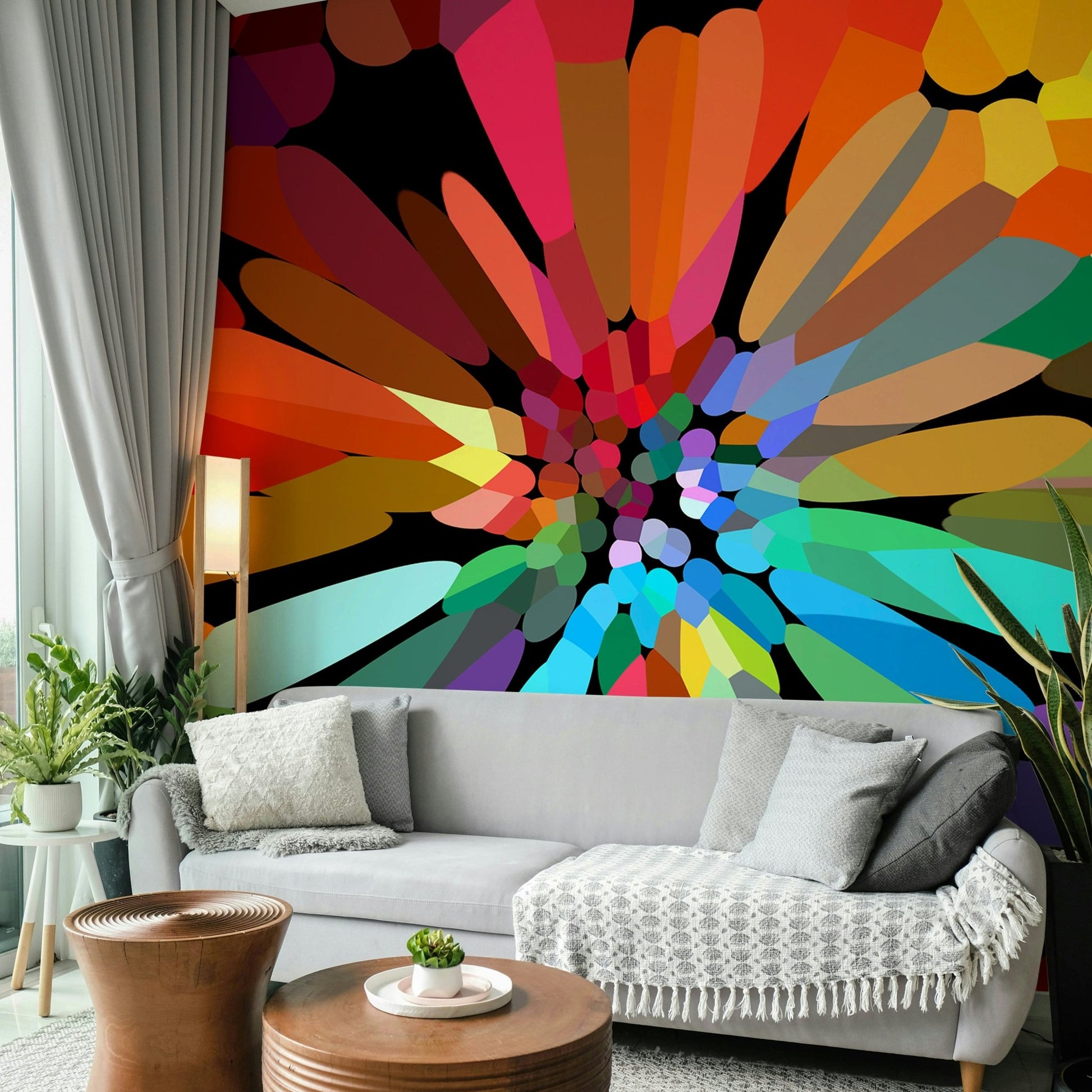 Dramatic dark floral mural for statement wall

