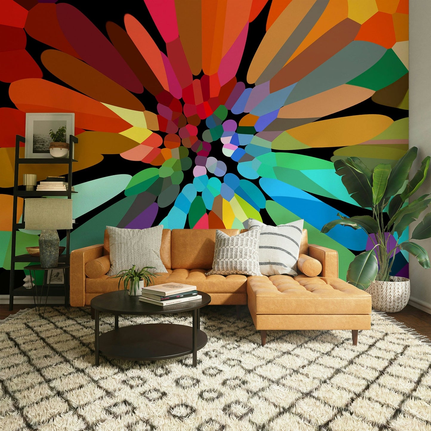 Floral wall mural with hand-painted texture

