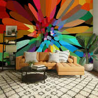 Floral wall mural with hand-painted texture


