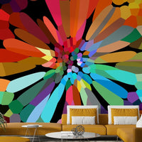 Delicate floral line art mural in neutral tones

