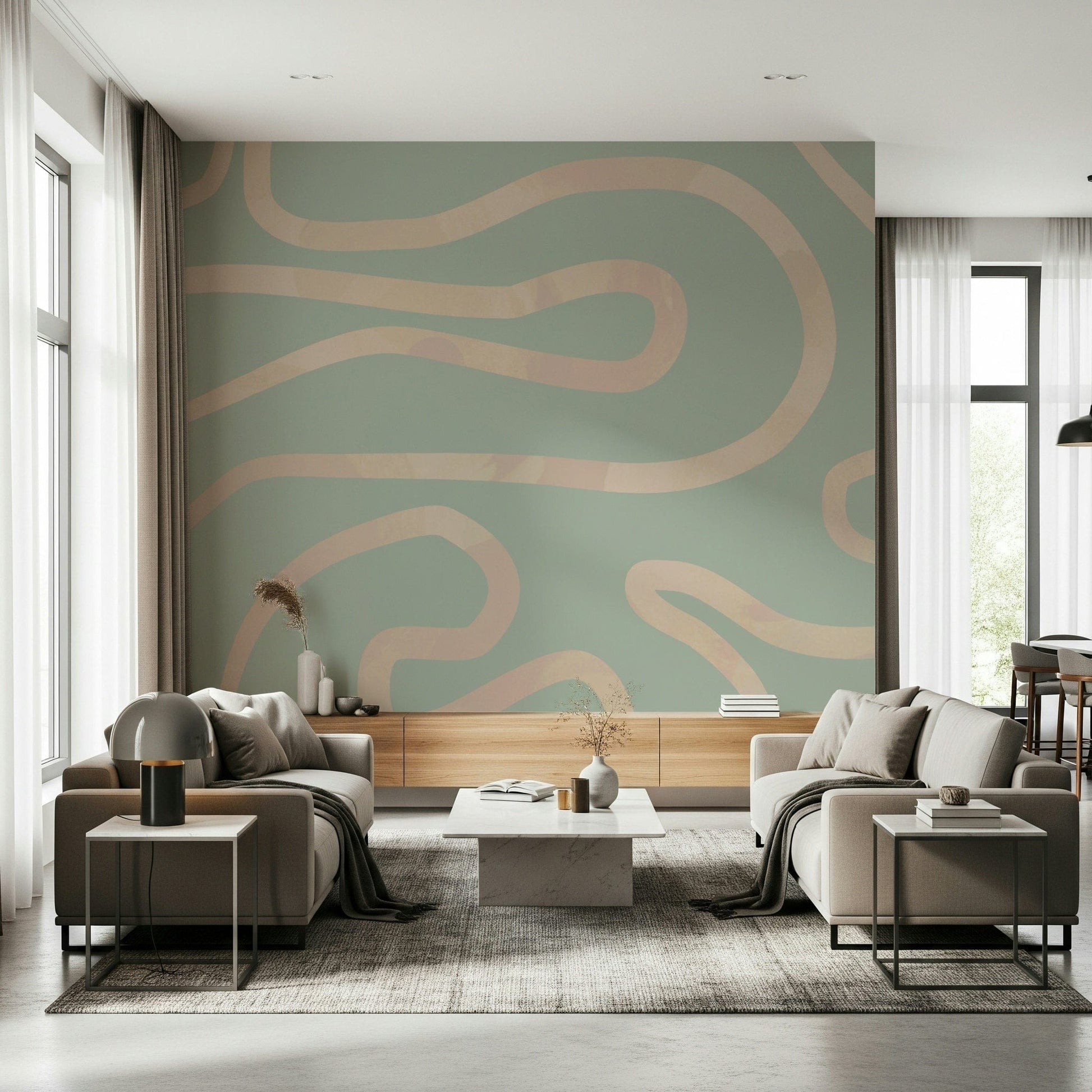 Flowing Lines Green wallpaper artistic fluid line graphic texture.